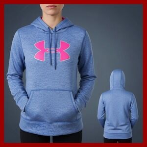 Under Armour Womens ColdGear Pullover Hoodie Blue Pink‎ Loose Fit Sweatshirt